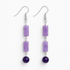 Purple Stone Beaded Dangle Earrings | Amethyst Color Bead Jewelry